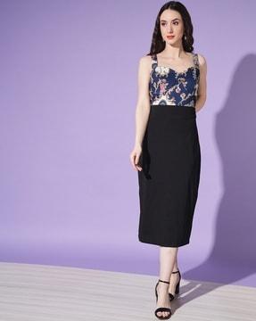 women floral print sleeveless bodycon dress