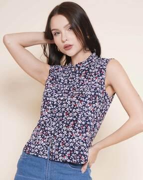 women floral print sleeveless top