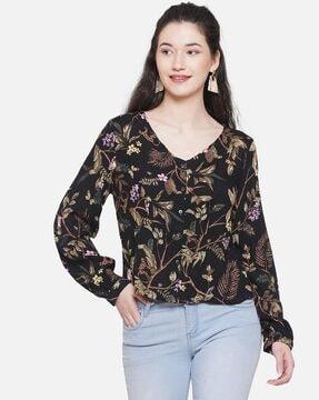 women floral print slim fit top with full sleeves
