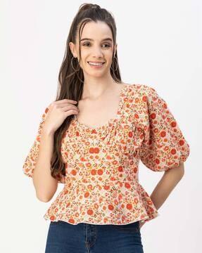 women floral print slim fit top