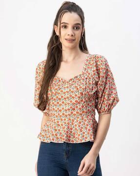 women floral print slim fit top