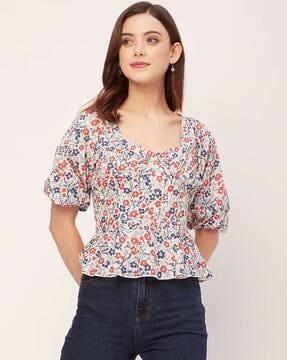 women floral print slim fit top