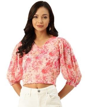 women floral print slim fit top