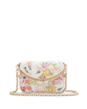 women floral print sling bag with detachable chain strap