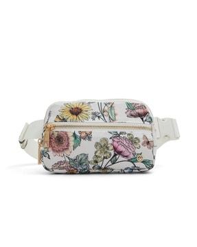 women floral print sling bag with zip closure