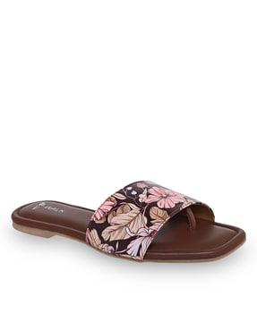women floral print slip-on sandals