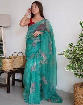 women floral print soft organza saree