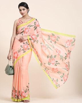 women floral print soft silk saree