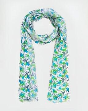 women floral print stole with frayed hem