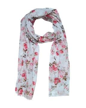 women floral print stole with fringed hem