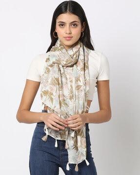 women floral print stole with tassels