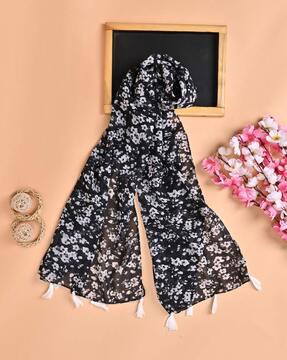 women floral print stole with tassels