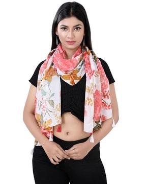 women floral print stole with tassels