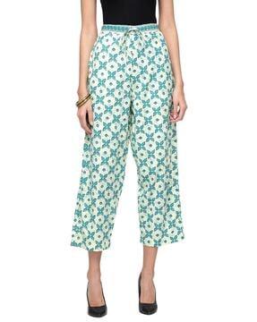 women floral print straight fit flat-front culottes