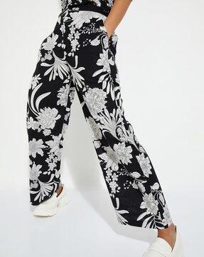 women floral print straight fit flat-front pants