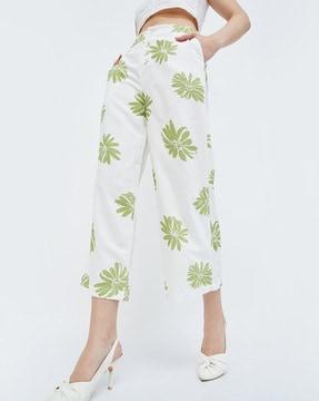 women floral print straight fit flat-front pants