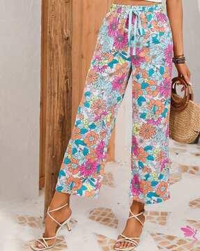 women floral print straight fit palazzos