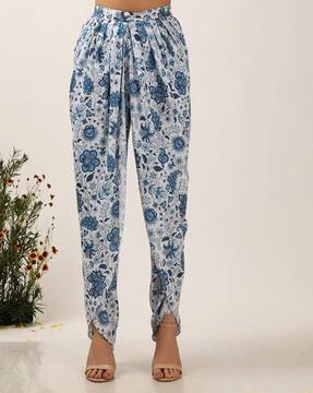 women floral print straight fit pleated dhoti pants