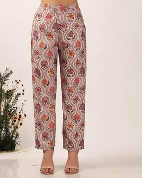 women floral print straight fit pleated pants