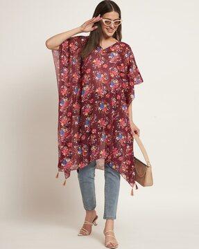 women floral print straight kaftan kurta