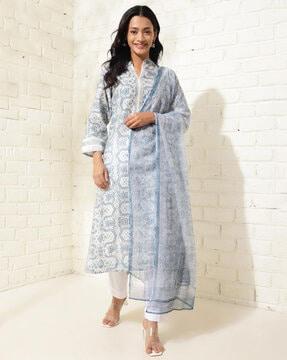 women floral print straight kurta & dupatta set