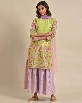 women floral print straight kurta & dupatta set