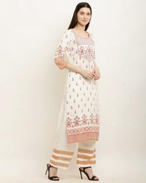 women floral print straight kurta & palazzos set