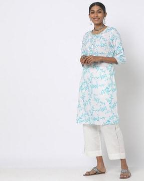 women floral print straight kurta & pants set