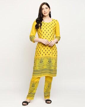 women floral print straight kurta & pants set