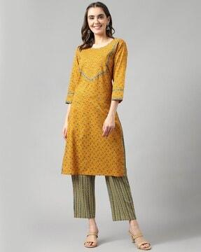 women floral print straight kurta & pants set