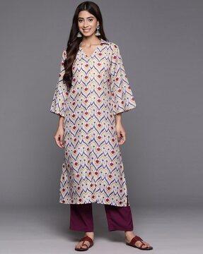 women floral print straight kurta & pants set