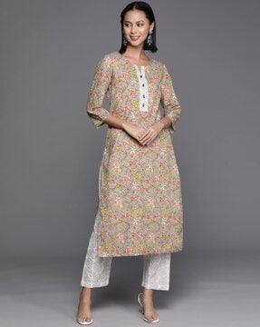 women floral print straight kurta & pants set