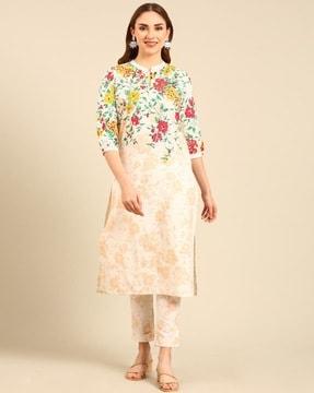 women floral print straight kurta & pants set