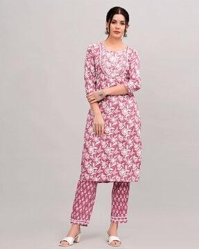 women floral print straight kurta & pants set