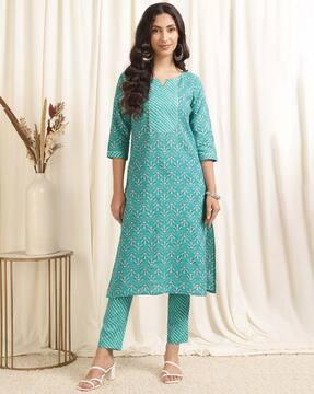 women floral print straight kurta & pants set