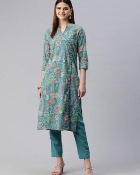 women floral print straight kurta & pants set