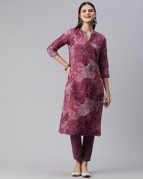 women floral print straight kurta & pants set