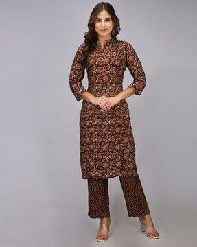 women floral print straight kurta & pants set