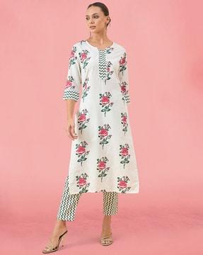 women floral print straight kurta & pants set