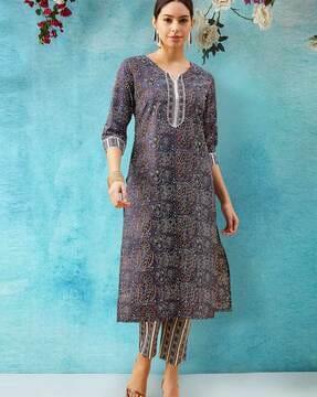 women floral print straight kurta & pants set