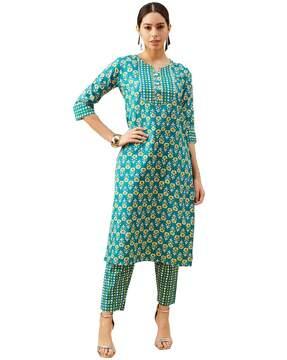 women floral print straight kurta & pants set