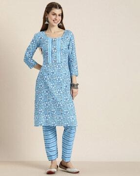 women floral print straight kurta & pants set