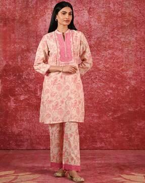 women floral print straight kurta & pants set