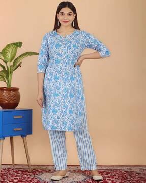 women floral print straight kurta & pants set