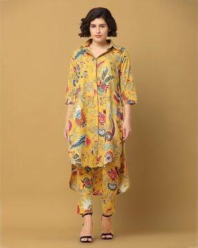 women floral print straight kurta & pants set