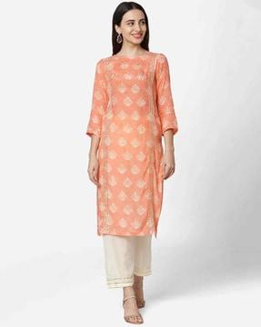 women floral print straight kurta & pants set