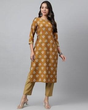 women floral print straight kurta & pants set