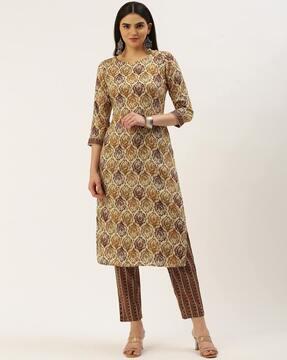 women floral print straight kurta & pants set