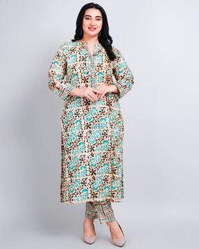 women floral print straight kurta & pants set