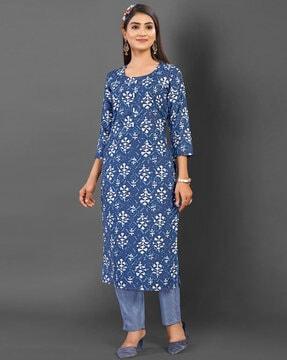 women floral print straight kurta & pants set